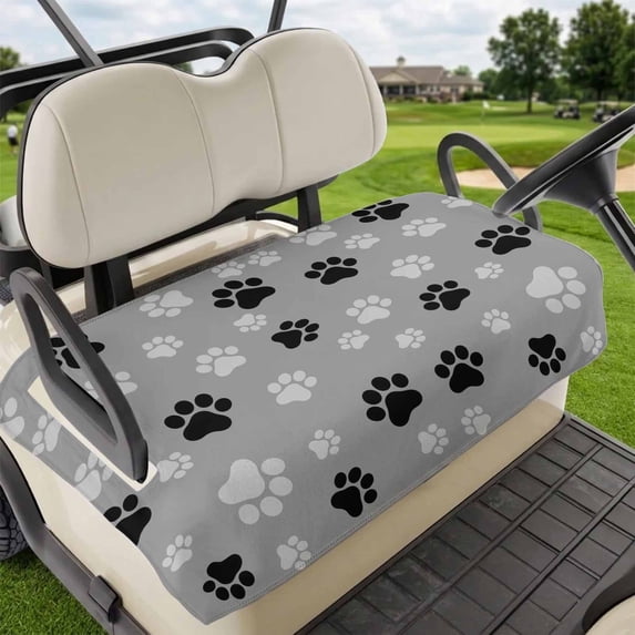 Golf Cart Seat Covers for 2 Seater,Pet Paw Printed Microfiber Cart Seat Towel Blanket,Modern Black Grey Watercolor Dog Claws Absorbent Breathable NonSlip Bench Seats Protector for Golf Course 51"x31"