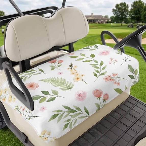 Golf Cart Seat Covers for 2 Seater,Pink Green Botanical Microfiber Cart Seat Towel Blanket,Spring Watercolor Floral Leaf Plant Absorbent NonSlip Bench Seats Protector for Golf Course 51"x31"
