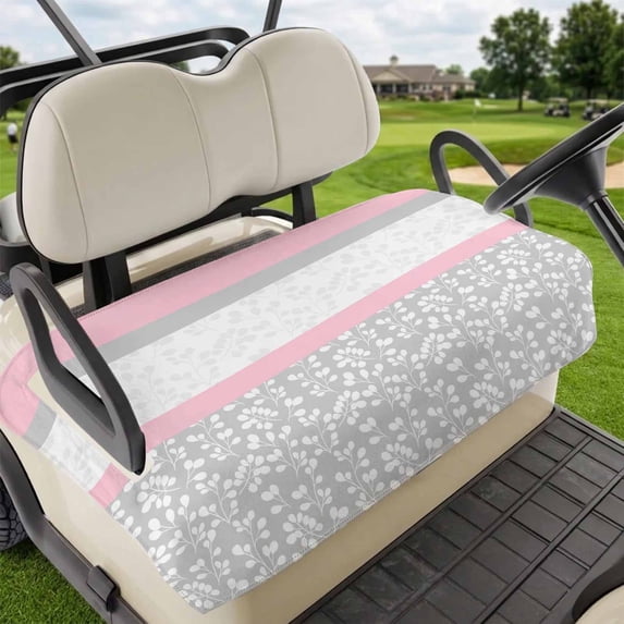 Golf Cart Seat Covers for 2 Seater,Pink Grey Soft Microfiber Cart Seat Towel Blanket,Chic Garden Floral Stripe Flower Boho Absorbent Breathable Non Slip Bench Seats Protector for Golf Course 51"x31"