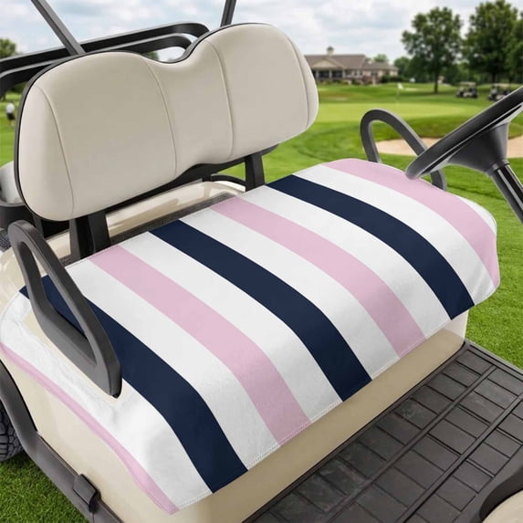 Golf Cart Seat Covers for 2 Seater, Pink Navy Blue Striped Soft Microfiber Cart Seat Towel Blanket, Farmhouse Stripe Art Absorbent Breathable Non Slip Bench Seats Protector for Golf Course 51"x31"