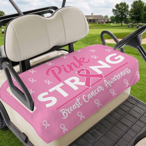 Golf Cart Seat Covers for 2 Seater,Pink Ribbon Microfiber Cart Seat Towel Blanket,Breast Cancer Awareness String Symbol Absorbent Breathable Non Slip Bench Seats Protector for Golf Course 51"x31"