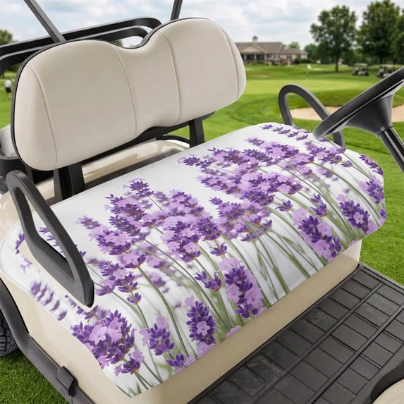 Golf Cart Seat Covers for 2 Seater,Purple Lavender Microfiber Cart Seat Towel Blanket,Farmhouse Pastoral Botanical Floral Absorbent Breathable Non Slip Bench Seats Protector for Golf Course 51"x31"