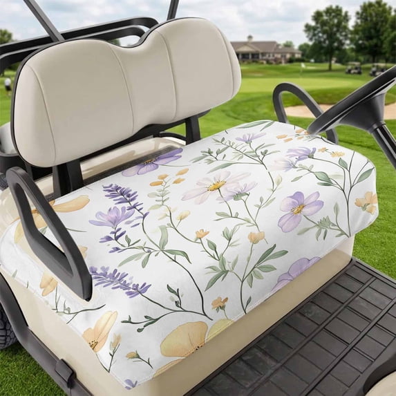 Golf Cart Seat Covers for 2 Seater,Purple Yellow Floral Microfiber Cart Seat Towel Blanket,Watercolor Wildflowers Botanical Absorbent Breathable Non Slip Bench Seats Protector for Golf Course 51"x31"
