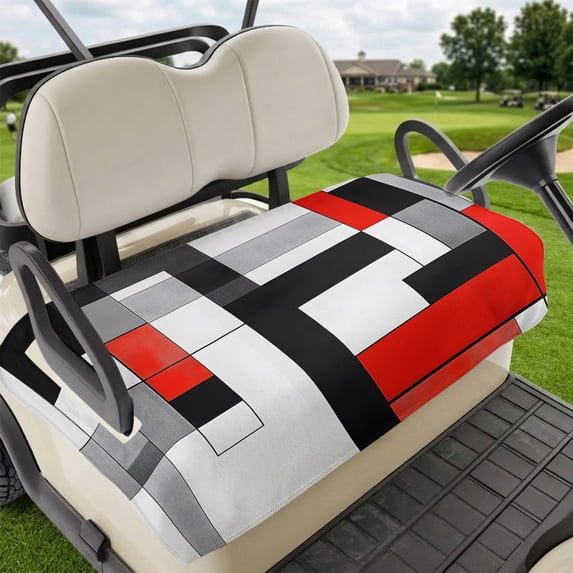 Golf Cart Seat Covers for 2 Seater,Red Black Microfiber Cart Seat Towel Blanket,Abstract Geometric Grey White Middle Century Absorbent Breathable NonSlip Bench Seats Protector for Golf Course 51"x31"
