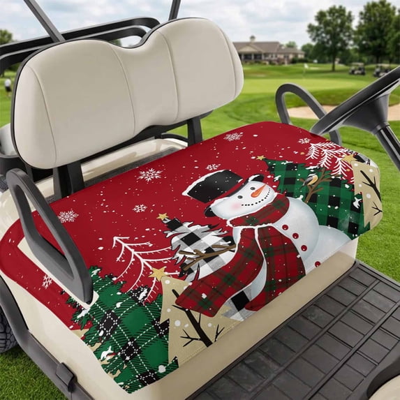 Golf Cart Seat Covers for 2 Seater,Red Christmas Soft Microfiber Cart Seat Towel Blanket,Snowman Winter Snowflake Xmas Tree Absorbent Breathable Non Slip Bench Seats Protector for Golf Course 51"x31"
