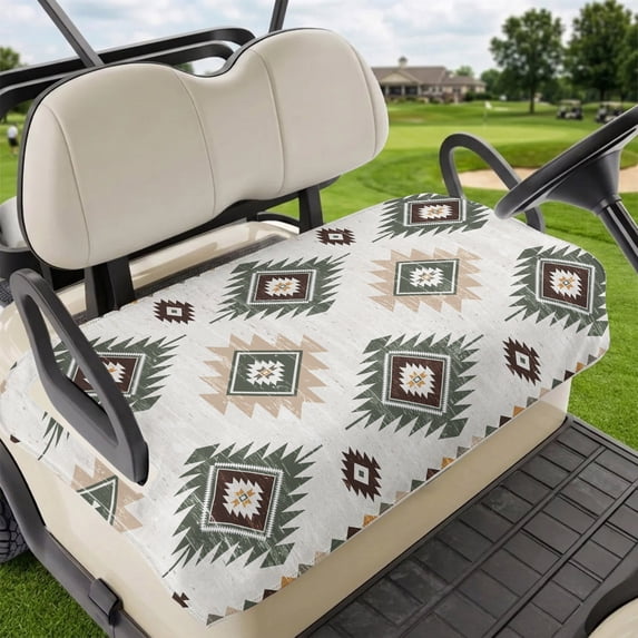 Golf Cart Seat Covers for 2 Seater,Sage Green Aztec Microfiber Cart Seat Towel Blanket,Southwest Boho Ethnic Chic Motifs Absorbent Breathable Non Slip Bench Seats Protector for Golf Course 51"x31"
