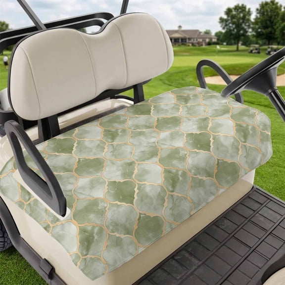 Golf Cart Seat Covers for 2 Seater,Sage Green Geometric Soft Microfiber Cart Seat Towel Blanket,Modern Morocco Abstract Art Absorbent Breathable Non Slip Bench Seats Protector for Golf Course 51"x31"