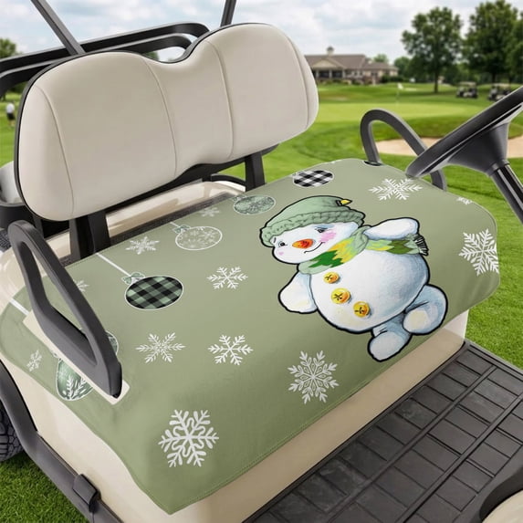 Golf Cart Seat Covers for 2 Seater,Snowman Microfiber Cart Seat Towel Blanket,Christmas Green Balls Snowflakes Farmhouse Plaid Absorbent NonSlip Bench Seats Protector for Golf Course 51"x31"