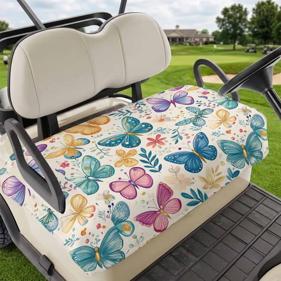 Golf Cart Seat Covers for 2 Seater,Spring Butterflies Microfiber Cart Seat Towel Blanket,Summer Countryside Leaf Flowers Absorbent Breathable Non Slip Bench Seats Protector for Golf Course 51"x31"