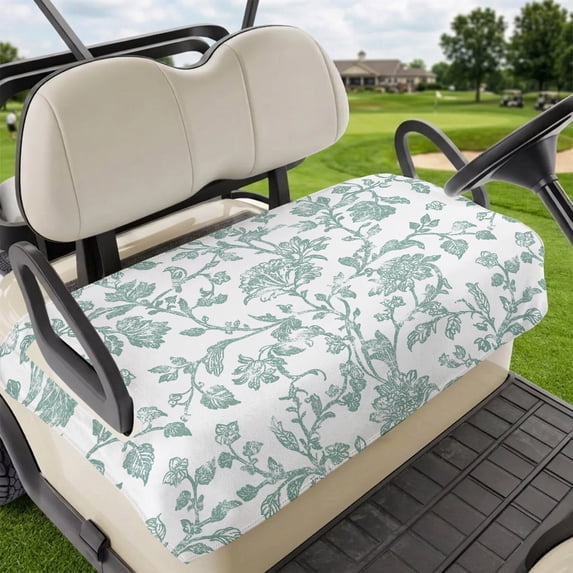 Golf Cart Seat Covers for 2 Seater,Spring Flower Microfiber Cart Seat Towel Blanket,Vintage Farmhouse Turquoise Boho Leaf Absorbent Breathable Non Slip Bench Seats Protector for Golf Course 51"x31"