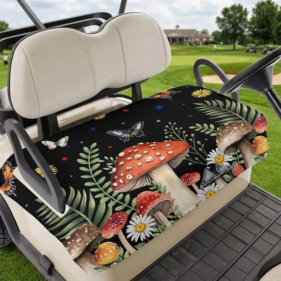 Golf Cart Seat Covers for 2 Seater,Spring Mushrooms Microfiber Cart Seat Towel Blanket,Farmhouse Pastoral Botanical Stars Rustic Absorbent NonSlip Bench Seats Protector for Golf Course 51"x31"