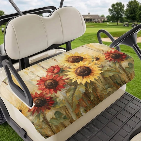 Golf Cart Seat Covers for 2 Seater,Spring Sunflower Microfiber Cart Seat Towel Blanket,Summer Oil Painting Floral Leaf Plant Absorbent Breathable NonSlip Bench Seats Protector for Golf Course 51"x31"