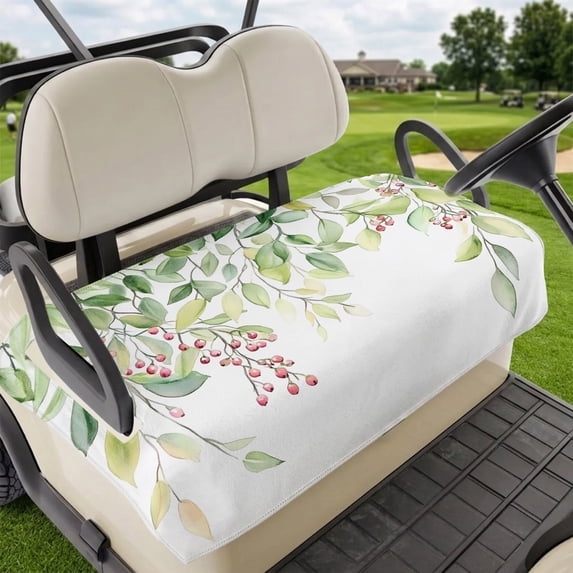 Golf Cart Seat Covers for 2 Seater,Summer Eucalyptus Leaves Soft Microfiber Cart Seat Towel Blanket,Spring Green Botanical Absorbent Breathable Non Slip Bench Seats Protector for Golf Course 51"x31"