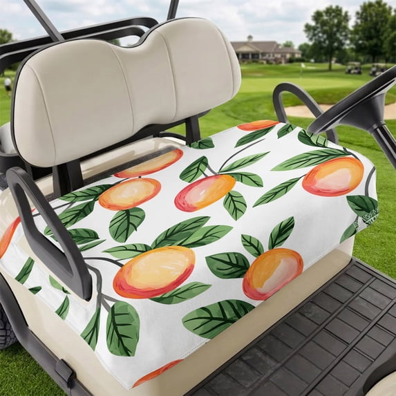 Golf Cart Seat Covers for 2 Seater,Summer Fruits Microfiber Cart Seat Towel Blanket,Spring Orange Peach Green Botanical Absorbent Breathable Non Slip Bench Seats Protector for Golf Course 51"x31"