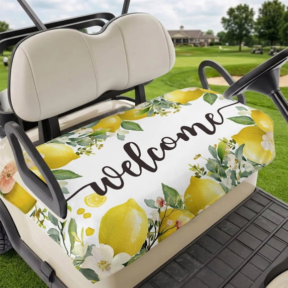 Golf Cart Seat Covers for 2 Seater,Summer Lemon Microfiber Cart Seat Towel Blanket,Spring Yellow Fruits Green Leaf Plant Absorbent Breathable Non Slip Bench Seats Protector for Golf Course 51"x31"