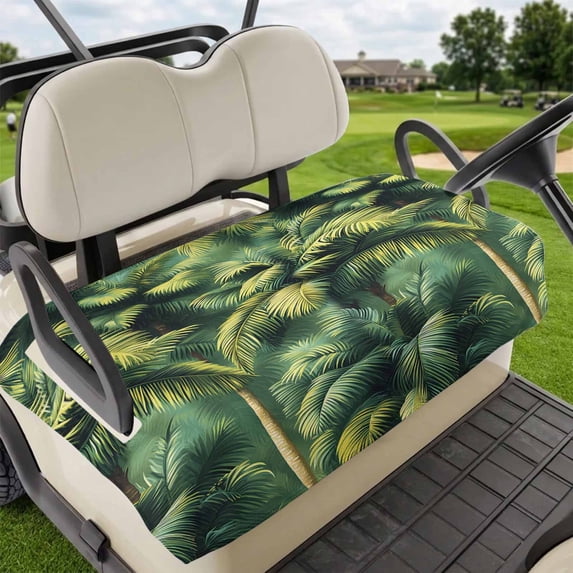 Golf Cart Seat Covers for 2 Seater,Summer Palm Tree Microfiber Cart Seat Towel Blanket,Nature Green Tropical Plant Leaves Absorbent Breathable Non Slip Bench Seats Protector for Golf Course 51"x31"