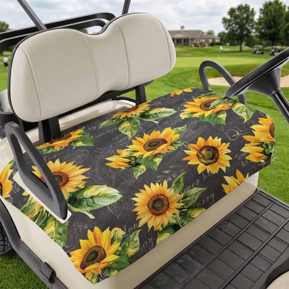 Golf Cart Seat Covers for 2 Seater,Sunflower Black Retro Microfiber Cart Seat Towel Blanket,Spring Summer Flowers Botanical Absorbent Breathable Non Slip Bench Seats Protector for Golf Course 51"x31"