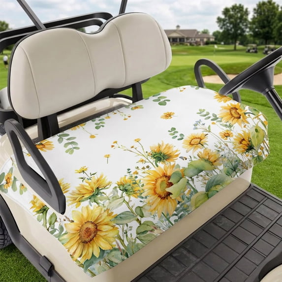 Golf Cart Seat Covers for 2 Seater,Sunflower Microfiber Cart Seat Towel Blanket,Summer Eucalyptus Botanical Spring Floral Absorbent Breathable Non Slip Bench Seats Protector for Golf Course 51"x31"