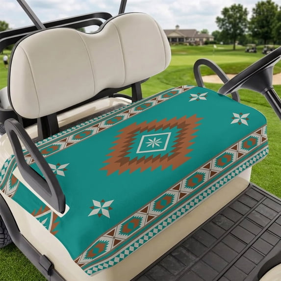 Golf Cart Seat Covers for 2 Seater,Teal Brown Boho Microfiber Cart Seat Towel Blanket,Abstract Aztec Tribe Ethnic Geometric Absorbent Breathable Non Slip Bench Seats Protector for Golf Course 51"x31"