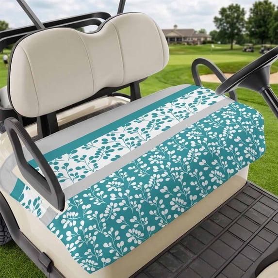 Golf Cart Seat Covers for 2 Seater,Teal Floral Microfiber Cart Seat Towel Blanket,Botanical Blossom Motif Boho Grey Stripes Absorbent Breathable Non Slip Bench Seats Protector for Golf Course 51"x31"