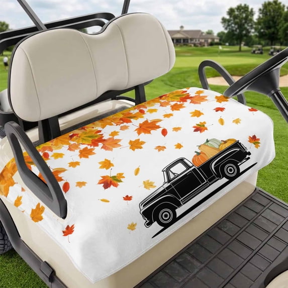 Golf Cart Seat Covers for 2 Seater,Thanksgiving Microfiber Cart Seat Towel Blanket,Fall Black Truck Orange Maple Leaves Retro Absorbent NonSlip Bench Seats Protector for Golf Course 51"x31"