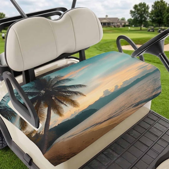 Golf Cart Seat Covers for 2 Seater, Tropical Palm Soft Microfiber Cart Seat Towel Blanket, Coastal Sunset Tree Branch Ocean Absorbent Breathable Non Slip Bench Seats Protector for Golf Course 51"x31"