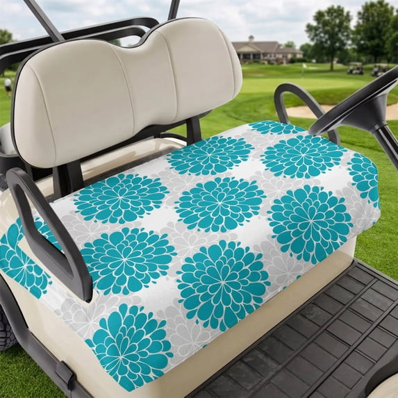 Golf Cart Seat Covers for 2 Seater,Turquoise Dahlia Microfiber Cart Seat Towel Blanket,Country Gray Abstract Floral Flowers Absorbent Breathable Non Slip Bench Seats Protector for Golf Course 51"x31"