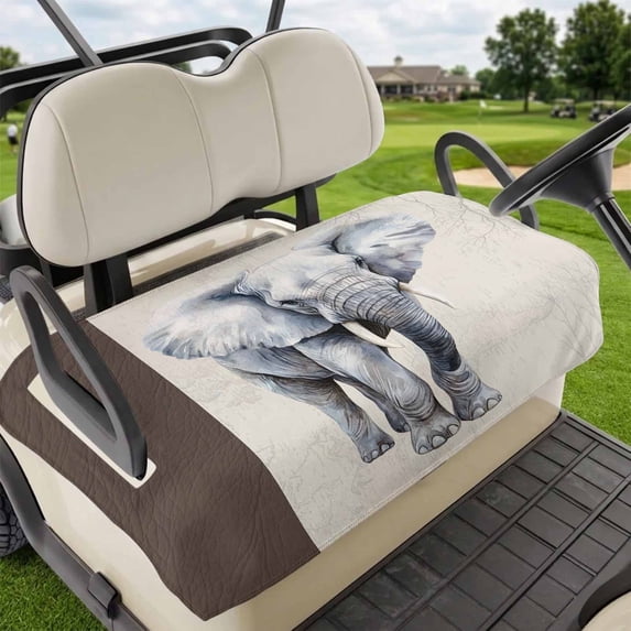 Golf Cart Seat Covers for 2 Seater, Vintage Elephant Soft Microfiber Cart Seat Towel Blanket, Modern Art Animal Watercolor Absorbent Breathable Non Slip Bench Seats Protector for Golf Course 51"x31"