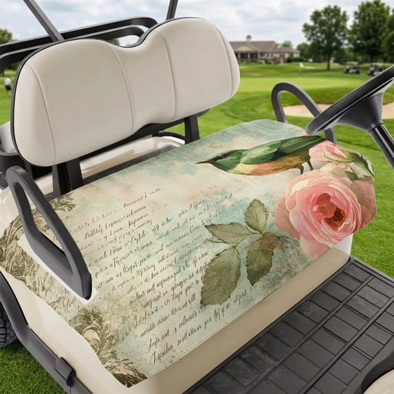 Golf Cart Seat Covers for 2 Seater,Vintage Pink Floral Microfiber Cart Seat Towel Blanket,Birds Retro Mottled Middle Century Absorbent Breathable NonSlip Bench Seats Protector for Golf Course 51"x31"
