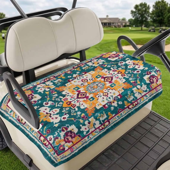 Golf Cart Seat Covers for 2 Seater,Vintage Southwest Microfiber Cart Seat Towel Blanket,Boho Aztec Farmhouse Pattern Art Absorbent Breathable Non Slip Bench Seats Protector for Golf Course 51"x31"