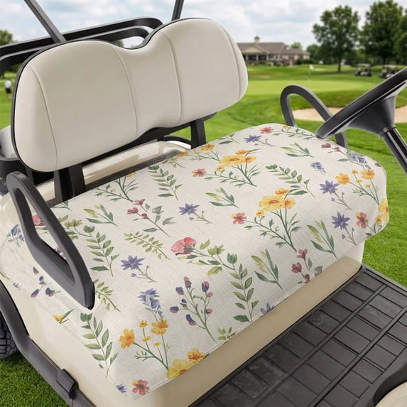 Golf Cart Seat Covers for 2 Seater,Wildflowers Blossom Microfiber Cart Seat Towel Blanket,Spring Pastoral Botanical Flowers Beige Absorbent NonSlip Bench Seats Protector for Golf Course 51"x31"