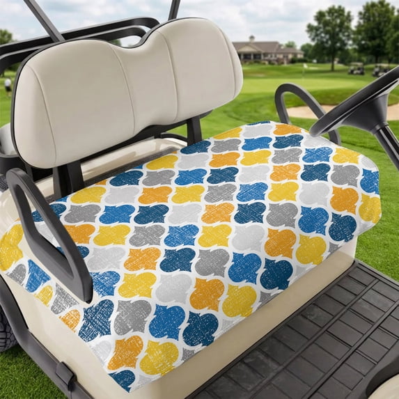 Golf Cart Seat Covers for 2 Seater,Yellow Blue Morocco Pattern Microfiber Cart Seat Towel Blanket,Modern Moroccan Geometric Absorbent Breathable Non Slip Bench Seats Protector for Golf Course 51"x31"
