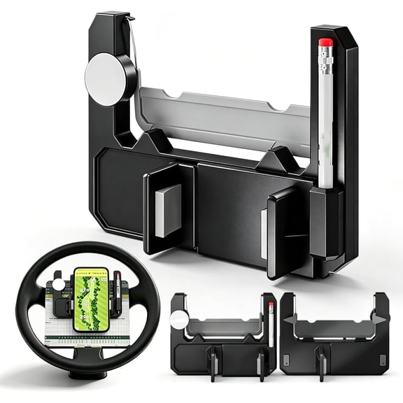 Golf Cart Steering Wheel Phone Holder, Flip Up Mount with Scorecard Slot, 360° Adjustable for iPhone Android