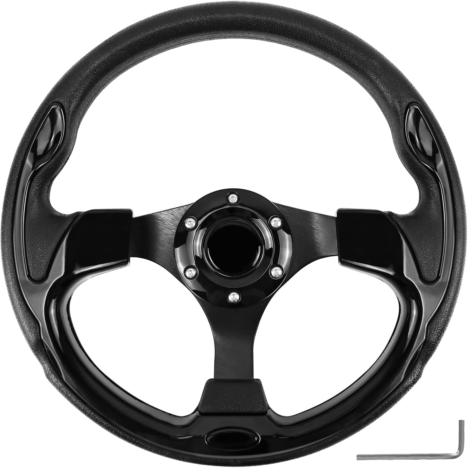 Huskey E-Z-GO Steering Wheel – Red, Carbon Fiber Grip, Matte Black Adapter For Golf Carts