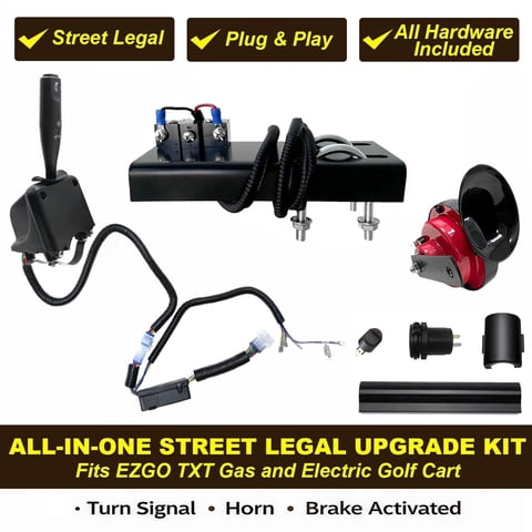 Golf Cart Turn Signal Kit for EZGO TXT, 12V Street Legal LED System with 9-Pin Plug & Play Wiring Harness, Horn & Brake Switch