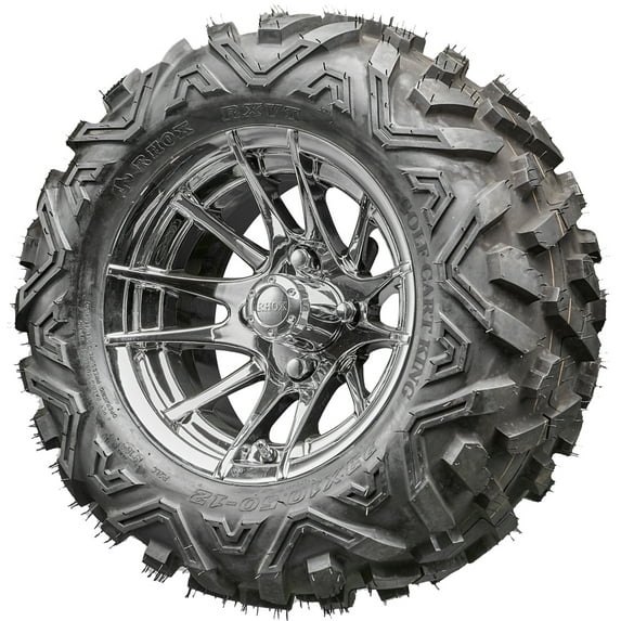 Golf Cart Wheels and Tires - 12" RHOX RX102 Chrome w/ All Terrains - Set of 4