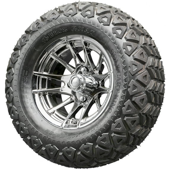 Golf Cart Wheels and Tires - 12" RHOX RX102 Chrome w/ All Terrains - Set of 4
