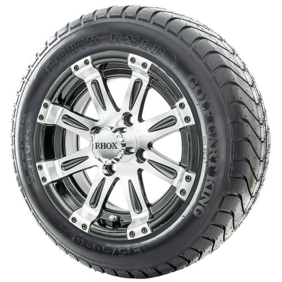 Golf Cart Wheels and Tires - 12" RHOX RX171 Machined w/ Low Pro Tires - Set of 4