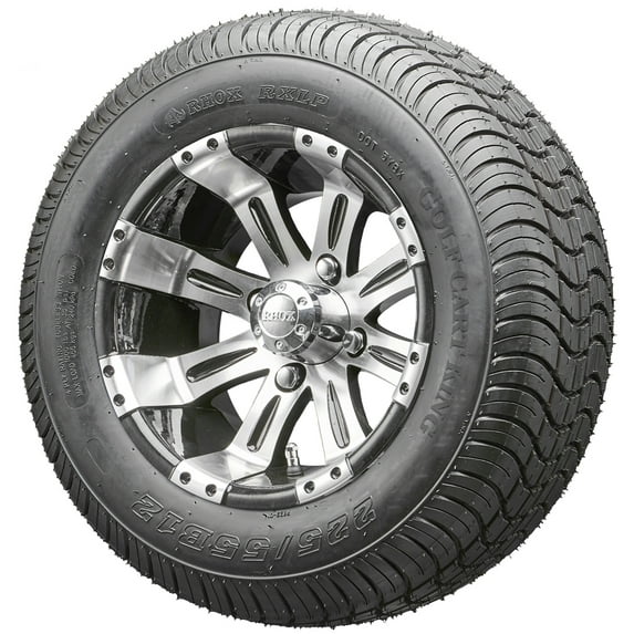 Golf Cart Wheels and Tires - 12" RHOX RX180 Machined w/ Low Pro Tires - Set of 4