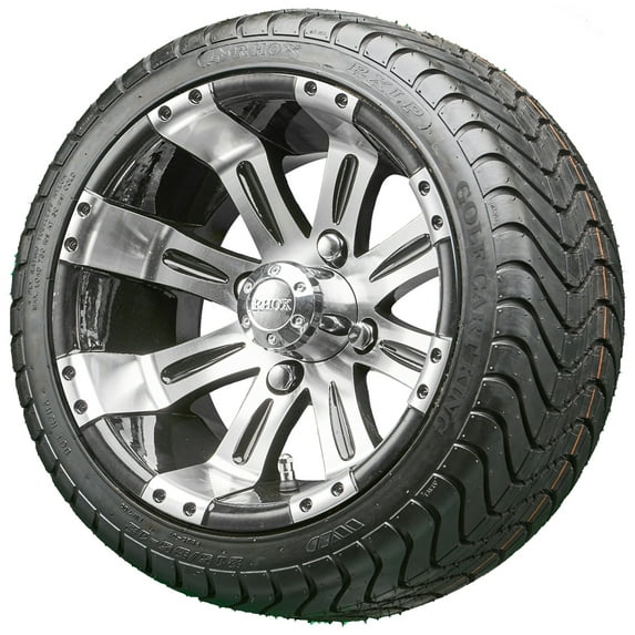 Golf Cart Wheels and Tires - 12" RHOX RX180 Machined w/ Low Pro Tires - Set of 4