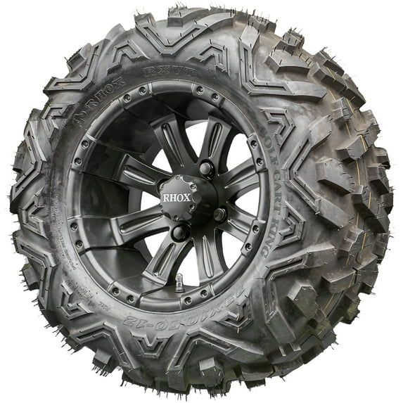 Golf Cart Wheels and Tires - 12" RHOX RX184 Black w/ All Terrains - Set of 4