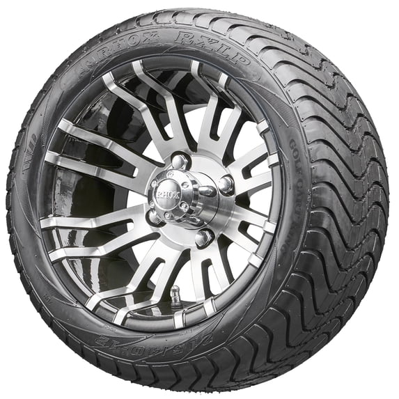 Golf Cart Wheels and Tires - 12" RHOX RX270 Machined w/ Low Pro Tires - Set of 4