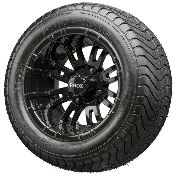 Golf Cart Wheels and Tires - 12" RHOX RX271 Black w/ Low Pro Tires - Set of 4