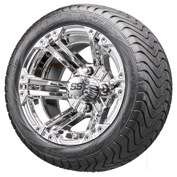 Golf Cart Wheels and Tires - 12" RHOX RX332 Chrome w/ Low Pro Tires - Set of 4
