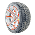 thumbnail image 1 of Golf Cart Wheels and Tires - 14" RHOX SS White/Orange w/ LowPro Tires - Set of 4, 1 of 1