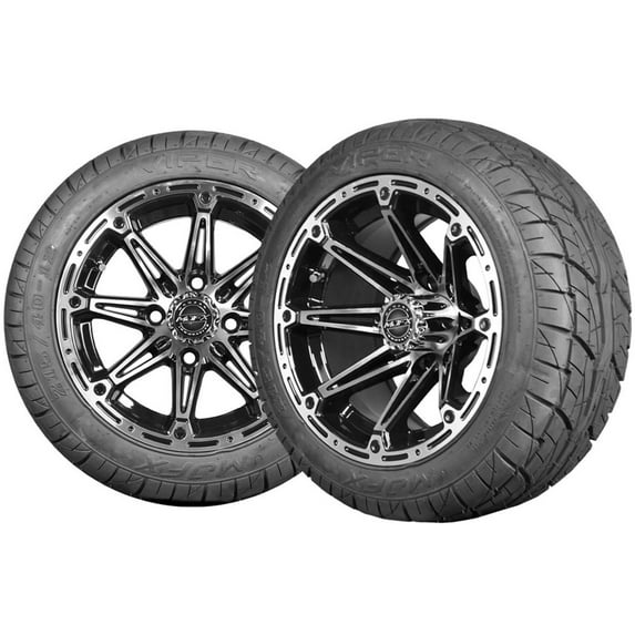 Golf Cart Wheels and Tires Combo - 12" Element Machine Black - Set of 4