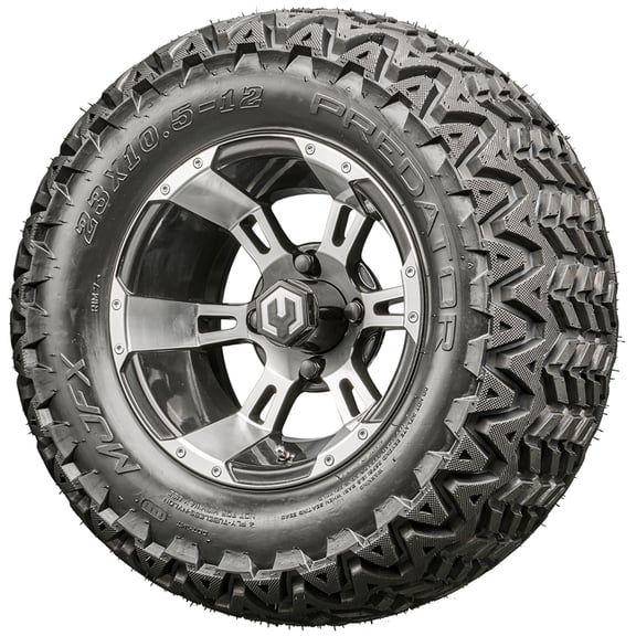 Golf Cart Wheels and Tires Combo - 12" MODZ AMBUSH Black Machined AT - Set of 4