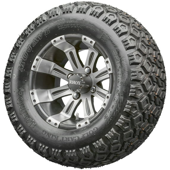 Golf Cart Wheels and Tires Combo - 12" RHOX RX185 Machined - Set of 4