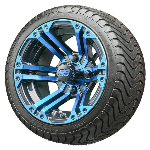 Golf Cart Wheels and Tires Combo - 12" RHOX RX334-Bbl Blue and Black - Set of 4