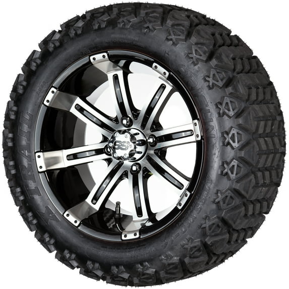 Golf Cart Wheels and Tires Combo - 14" Tempest Machined/Black - Set of 4